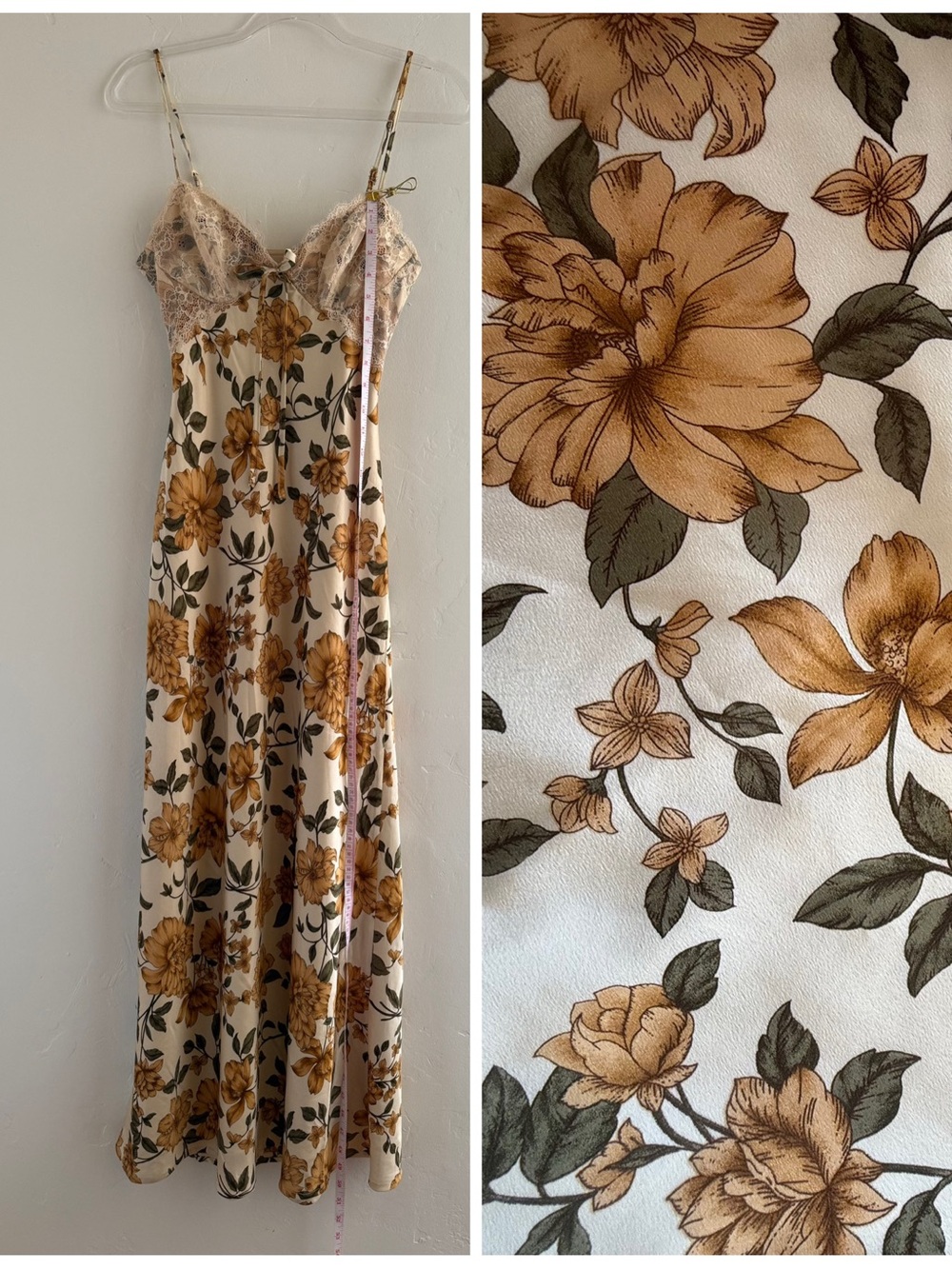Jessica Simpson Satin Floral Maxi Dress S Lace Bust Tie Front Cami Slip Romantic